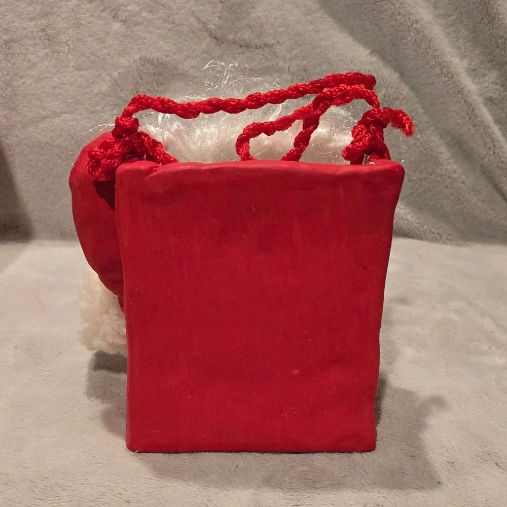 Vtg. Santa Claus Face Ceramic Gift‎ Bag With Handle Rectangle Glasses 1997